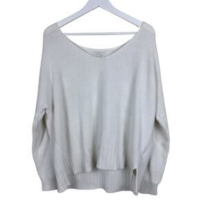 Lucky Brand Sweater Top White Knit Scoop Neck Ribbed Edges Bohemian L